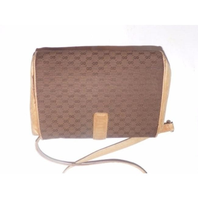 Gucci Vintage Camel Leather Brown Small G Logo Print Canvas And Cross Body Bag