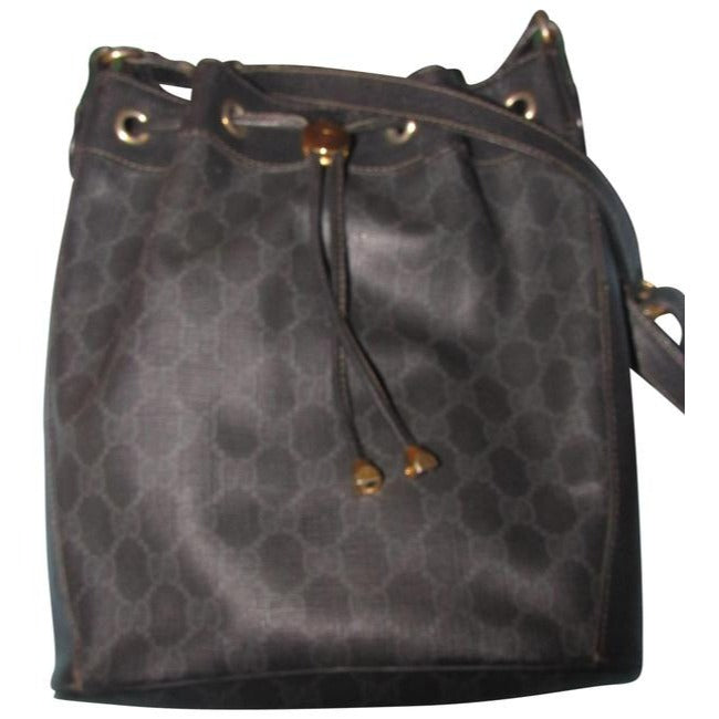 Gucci Black Guccissima Print Leather Bucket Bag W red & green Striped Accent