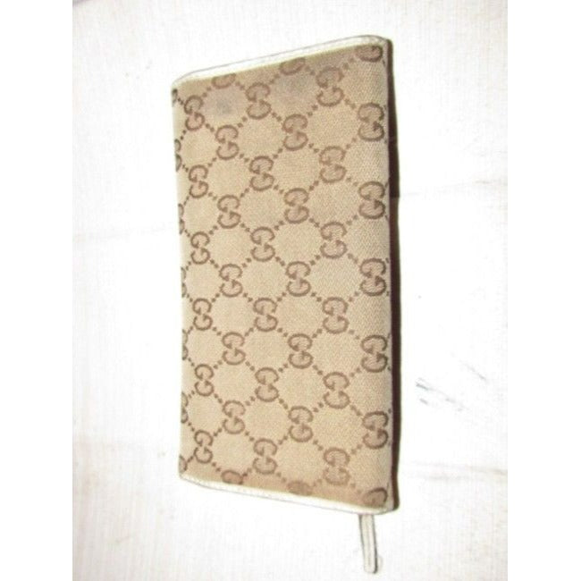 Gucci Brown Large G Logo Print Canvas And White Leather Vintage Wallet