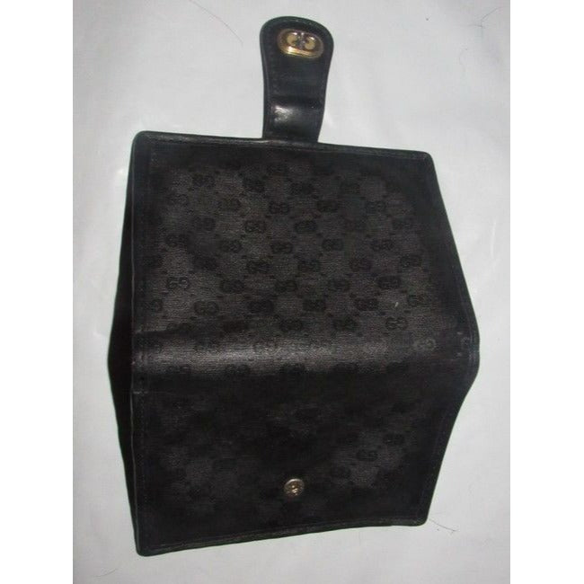 Gucci Black Small G Logo Print On Coated Canvas Black Leather Vintage Wallet
