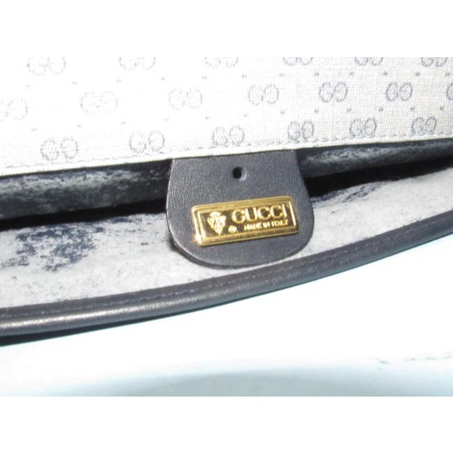 1970's -1980's Gucci Navy Blue Micro Guccissima Print Coated Canvas & Navy Leather Vintage XL Envelope Clutch