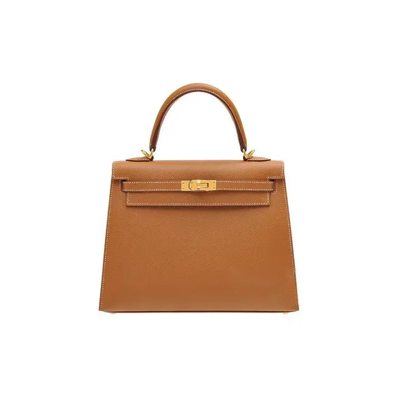 HERMES Kelly Bag Epsom Leather Handbag (25,28) cow brown gold hardware