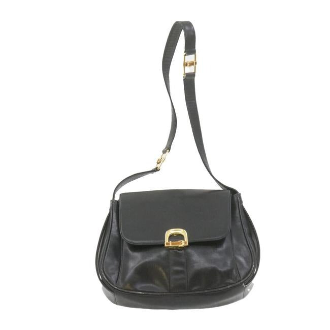 Gucci Soft Black Leather Bucket Bag Pouch With Enamel Buckle Accents