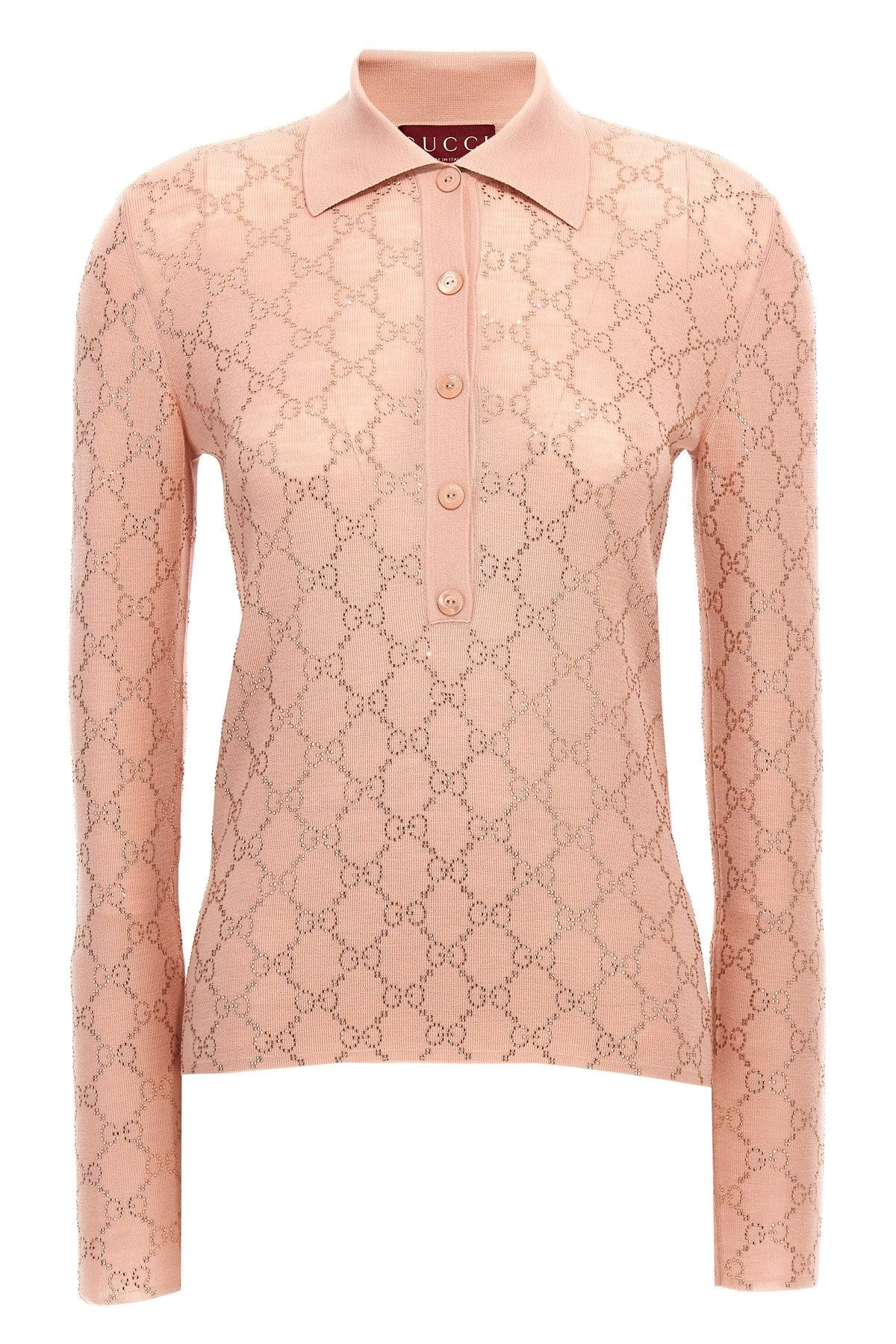 Gucci Women Rhinestone Logo Polo Shirt
