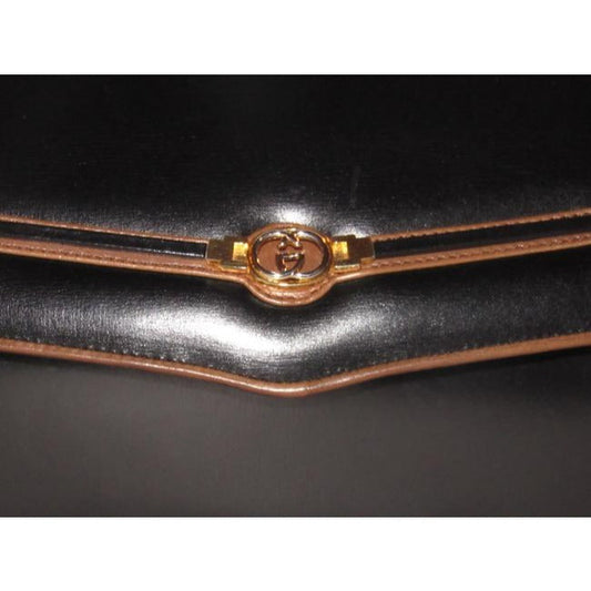 Gucci W Two Way Equestrian Accents Black Leather Shoulder Bag