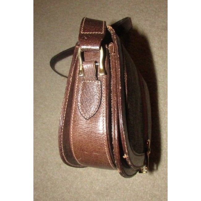 Gucci Horsebit Vintage Line Purses Brown Large G Logo Print Canvas And Brown Leather With A Red And