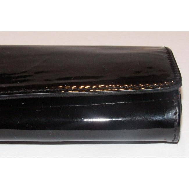 Gucci W Accent Black Patent Leathergold Bow Clutch