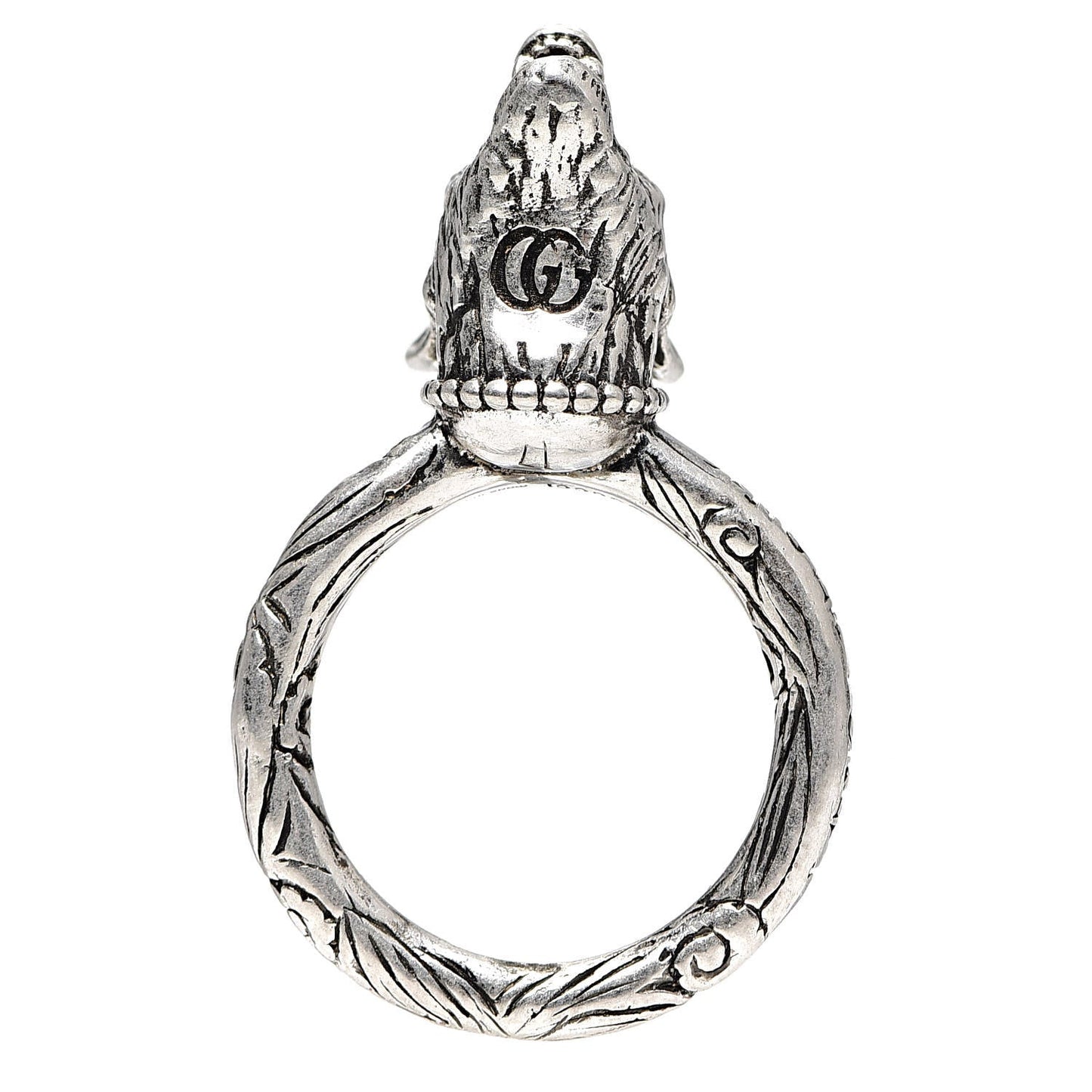 Gucci Anger Forest Wolf Head Ring in Sterling Silver