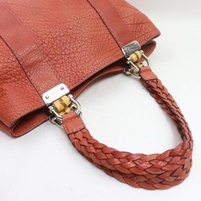 Gucci Orange Leather Bamboo Bar Satchel W Chrome Accents