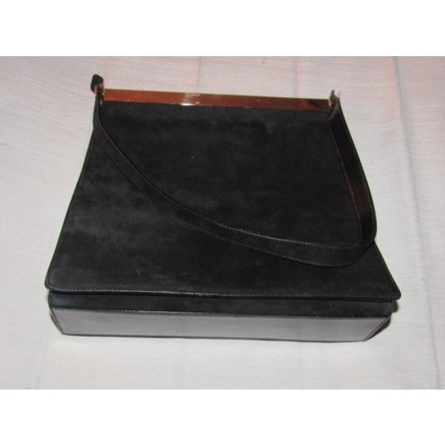 Gucci Suedeleather Top Handle Black Suedegold Patent Leather Shoulder Bag