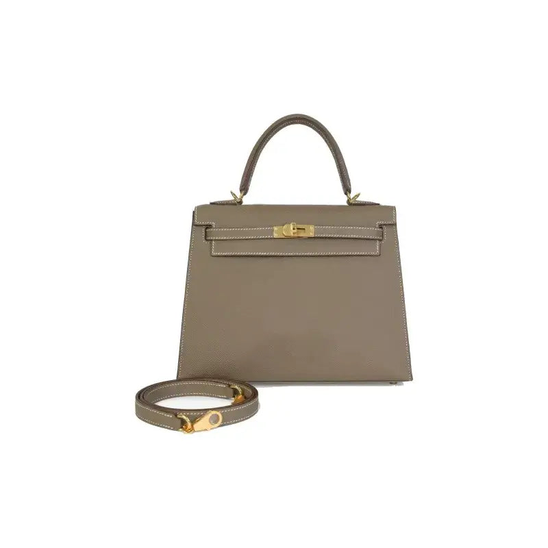 HERMES Kelly Bag Epsom Leather Handbag (25,28) elephant gray gold hardware
