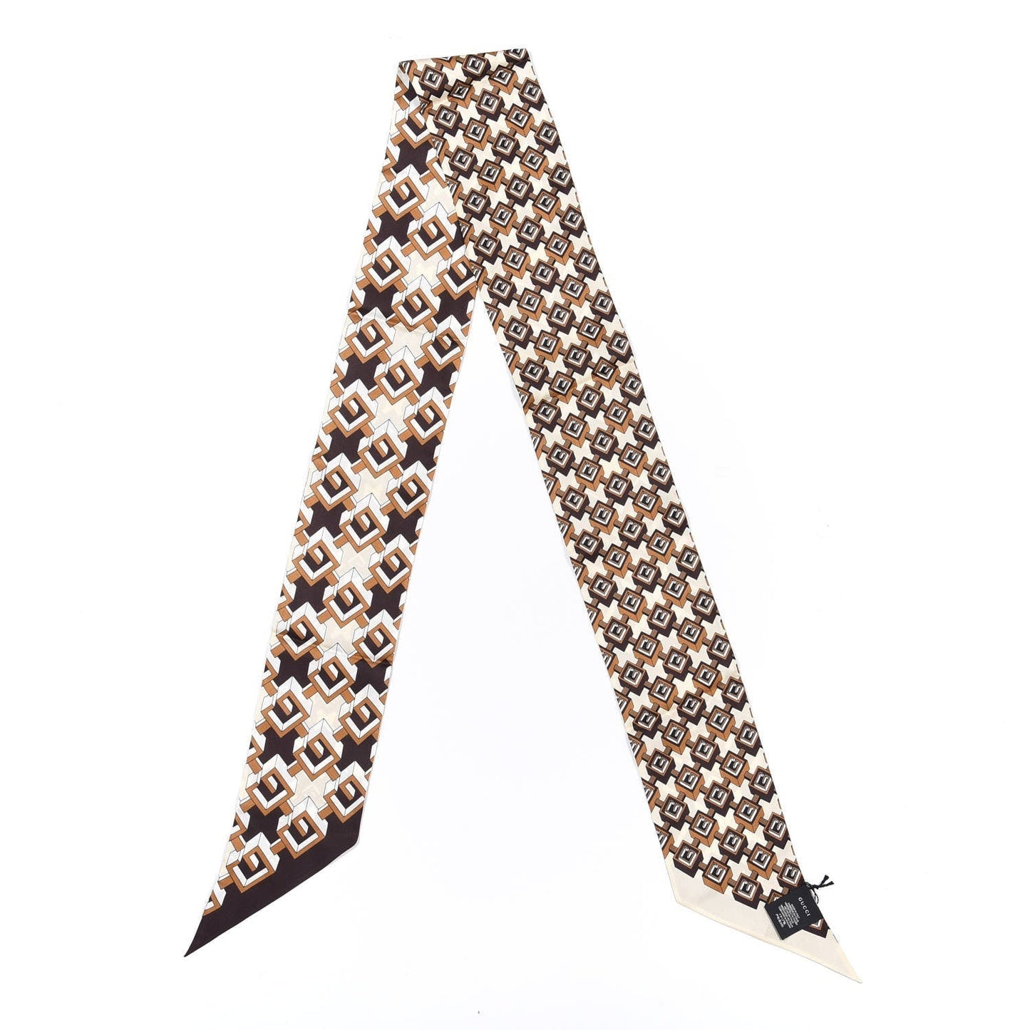 Gucci Silk Geometric G Print Neck Bow Scarf in Brown