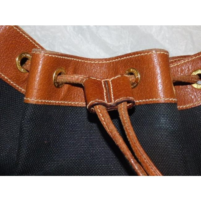Gucci Vintage Black Canvas Camel Leather Satchel