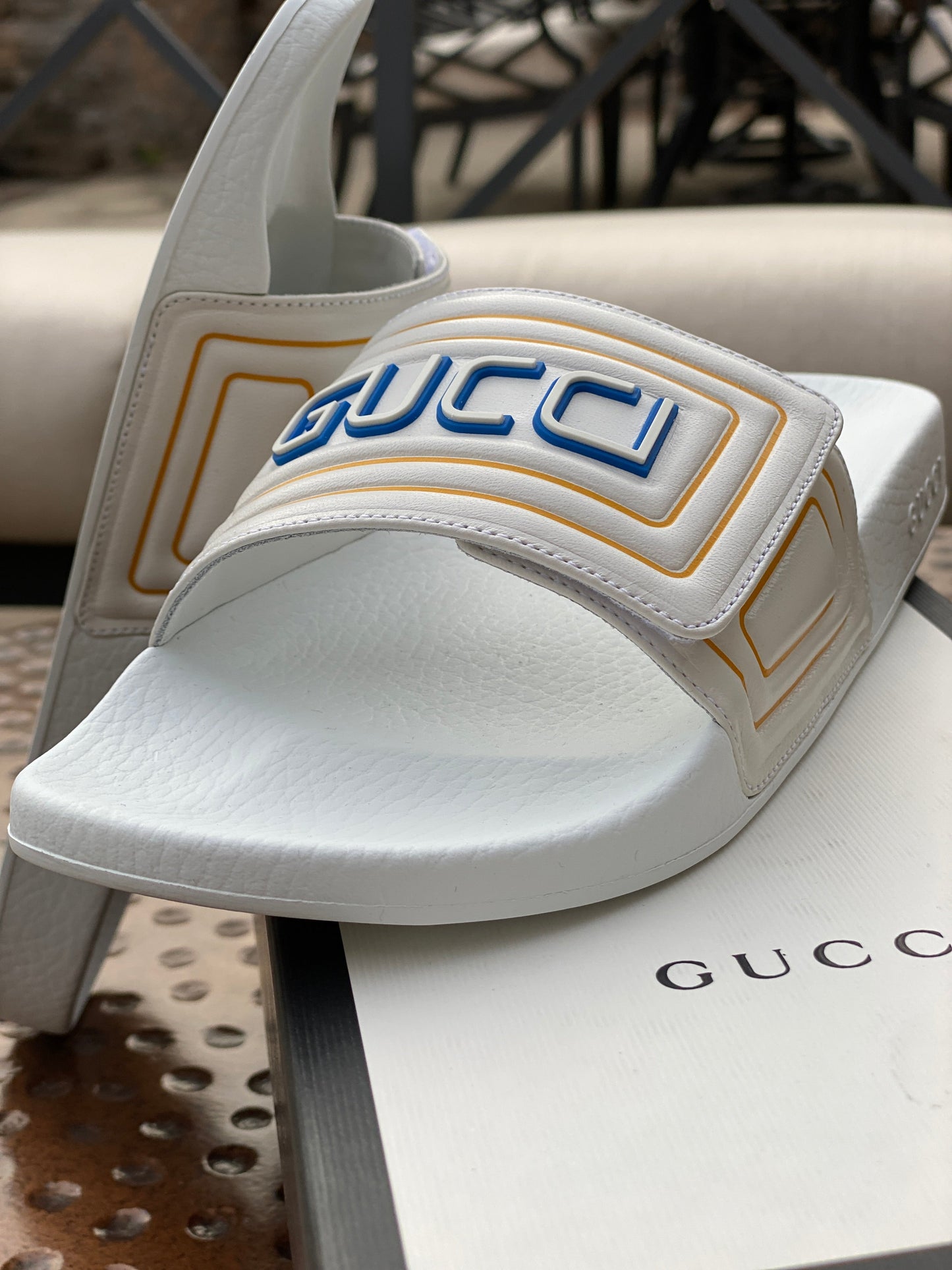 Gucci Logo Leather Slide in White