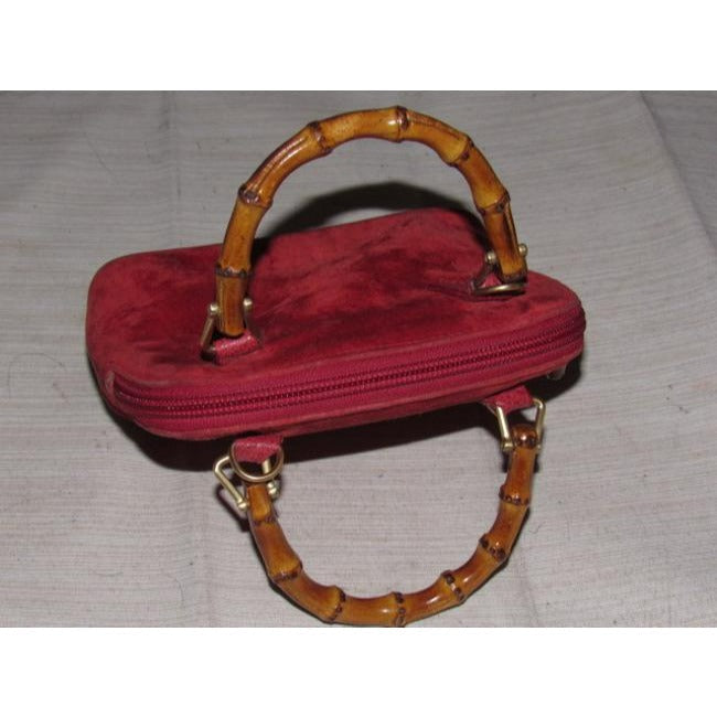 Gucci red suede & leather two-way style, purse with a detachable strap, bamboo handles, and gold equestrian accents!