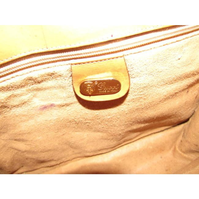 Gucci Vintage Beige With Camel Small G Logo And Red Green Stripe Leather Coated Canvas