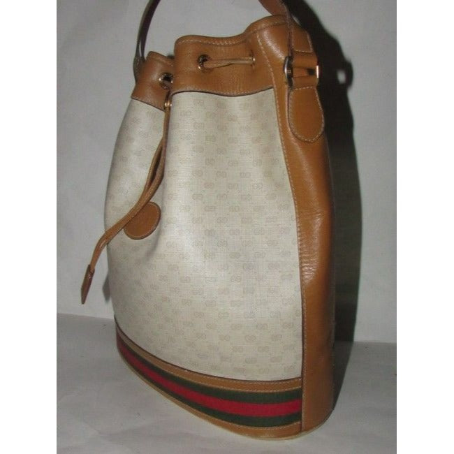 Gucci Vintage Pursesdesigner Purses Camel Small G Logo Print On Ivory Coated Canvas And Camel Leathe