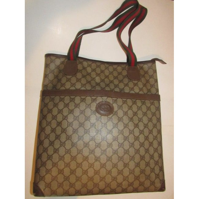 Gucci Vintage Pursesdesigner Purses Leather And Large G Logo Print Coated Canvas In Shades Of Brown