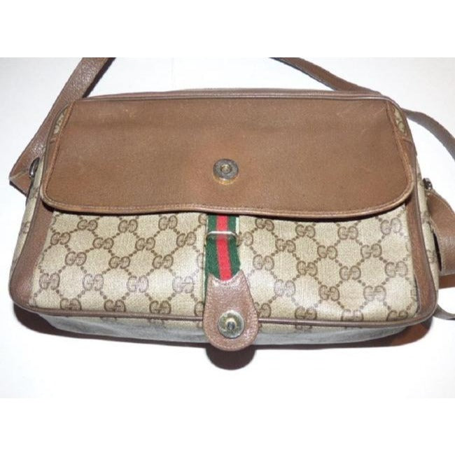 Gucci Vintage Gg Web Shades Of Brown With Large G Logo And Red Green Stripe