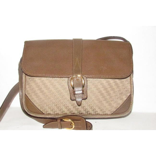 Gucci Vintage Beige Square G Logo Print Canvas And Brown Leather