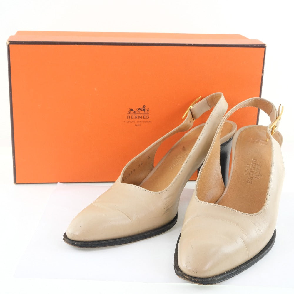 HERMES pumps Calfskin beige Women 36EF Used