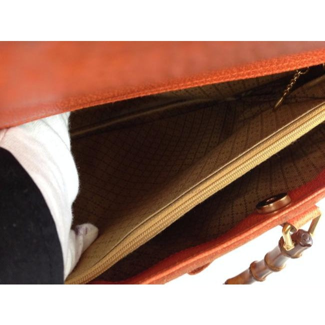 Gucci Orange Suede Bamboo Line Two Way Satchel w Pockets