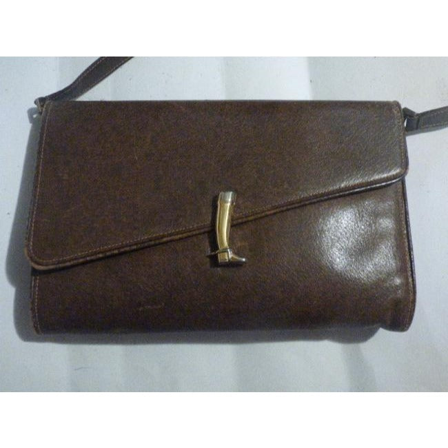 Gucci Vintage Brown Leather With Bold Gold Boot Clasp Shoulder Bag
