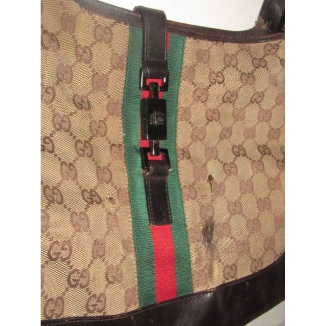Gucci Jackie Vintage Pursesdesigner Purses Brown Leather And Gg Canvas Shoulder Bag