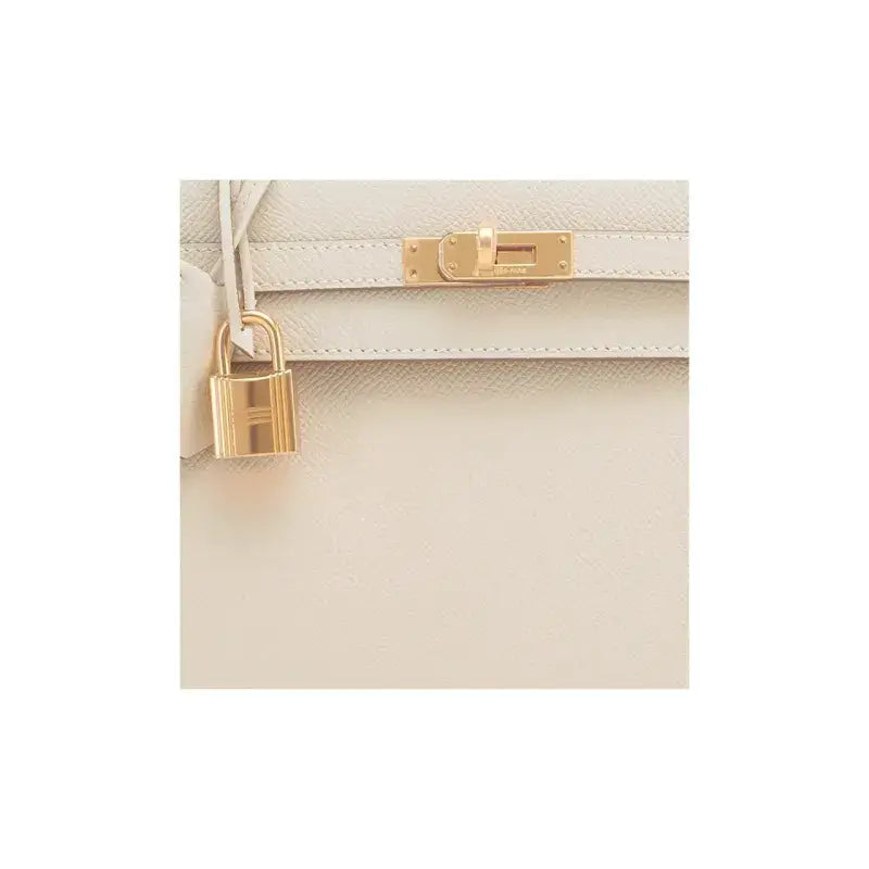 HERMES Kelly 25 Bag Epsom Leather Handbag (25,28) nata white  gold hardware