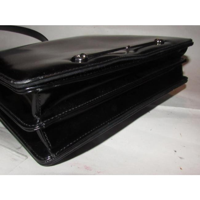 Gucci Vintage Pursesdesigner Purses Black Glossy Leather With Large Horse Bit Accent Satchel