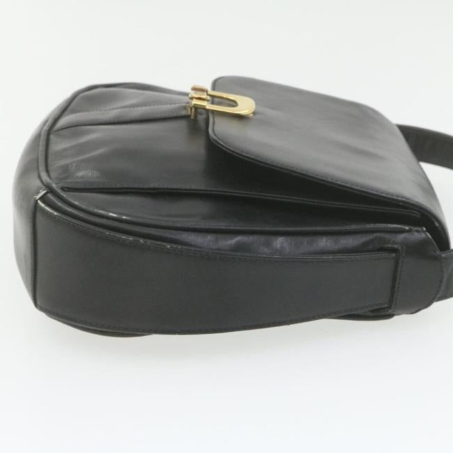 Gucci Soft Black Leather Bucket Bag Pouch With Enamel Buckle Accents
