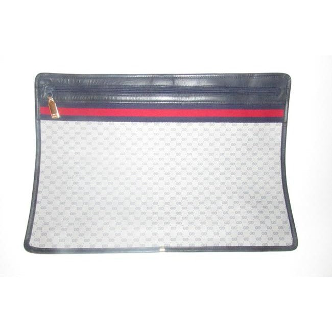 Gucci Early Xl Web Supreme Portfolio Purse Navy Blue Small G Logo Print Coated Canvas And Navy