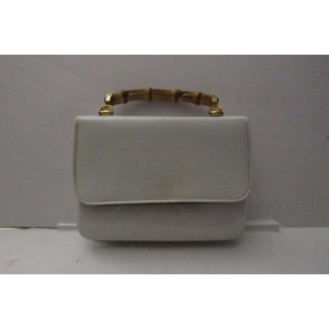 Gucci Box W Lunch Bamboo Handle White Patent Leather Satchel