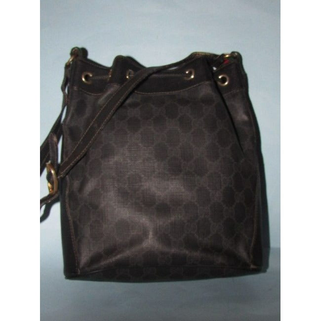 Gucci Black Guccissima Print Leather Bucket Bag W red & green Striped Accent
