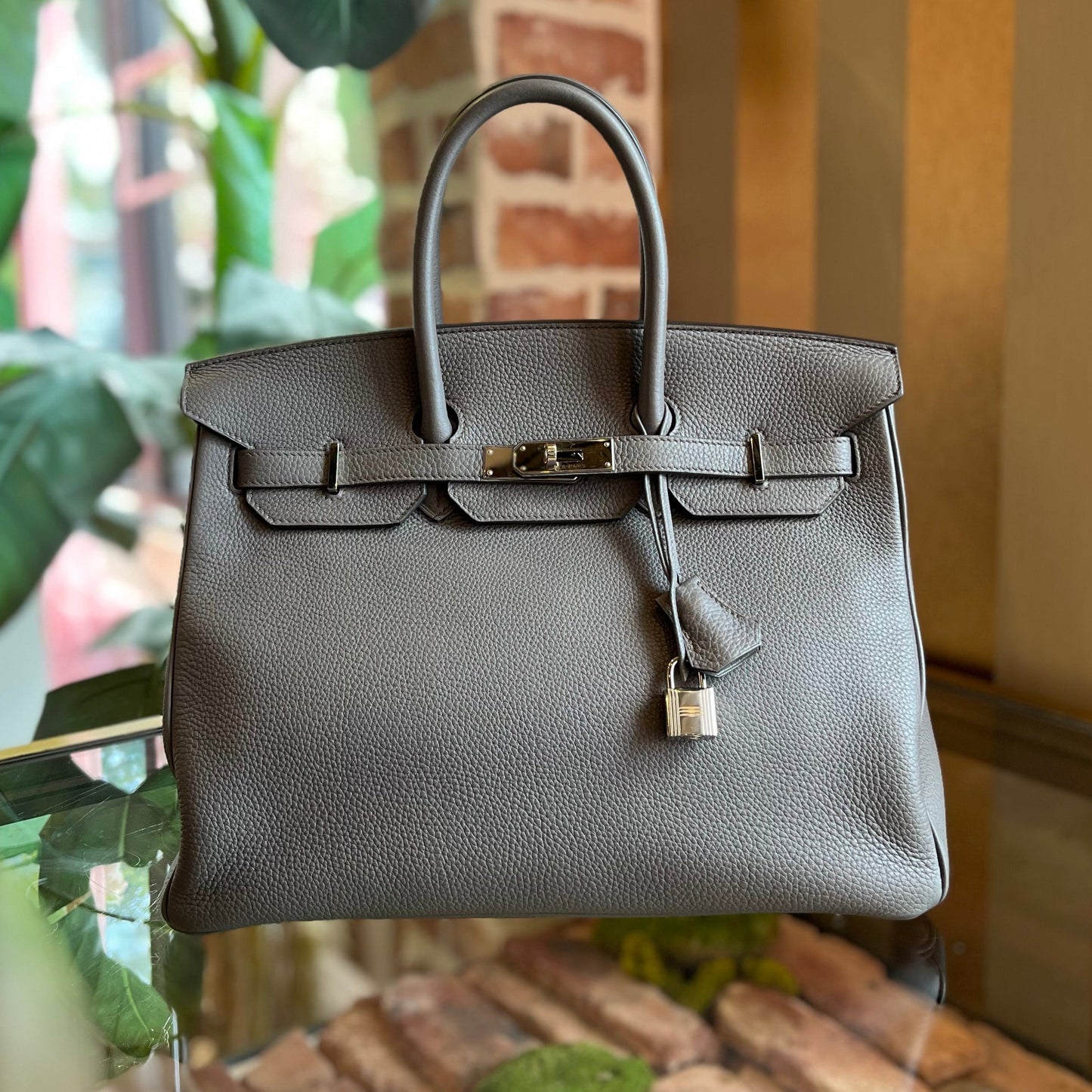 HERMES Birkin 35 Etain Togo Satchel Bag