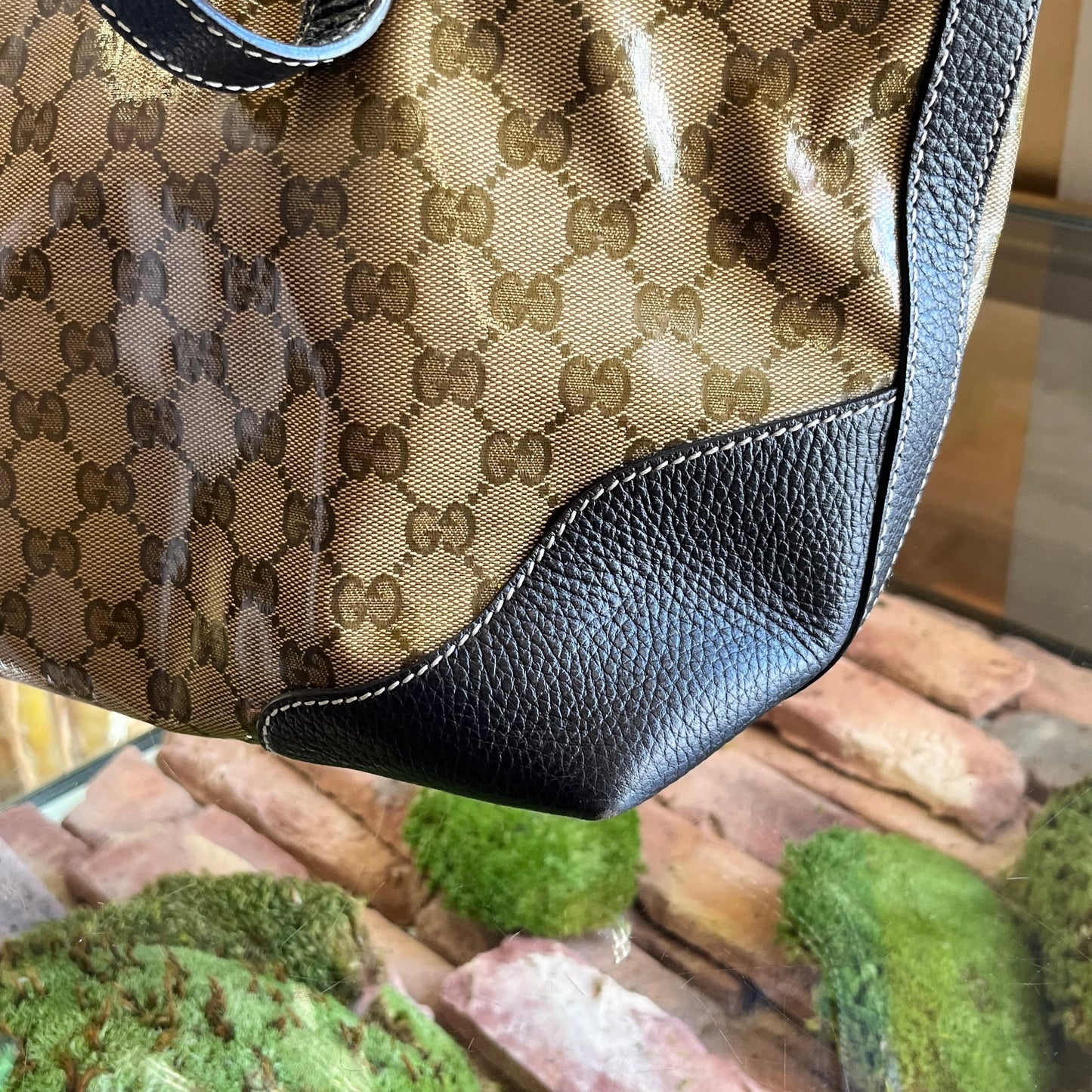 GUCCI Beige Brown GG Crystal Canvas Tote Bag