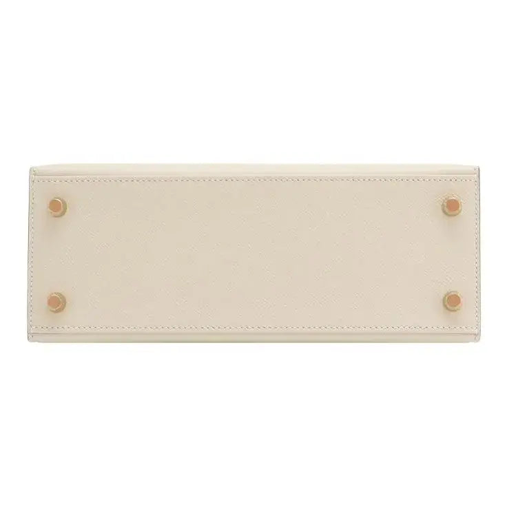 HERMES Kelly 25 Bag Epsom Leather Handbag (25,28) nata white  gold hardware