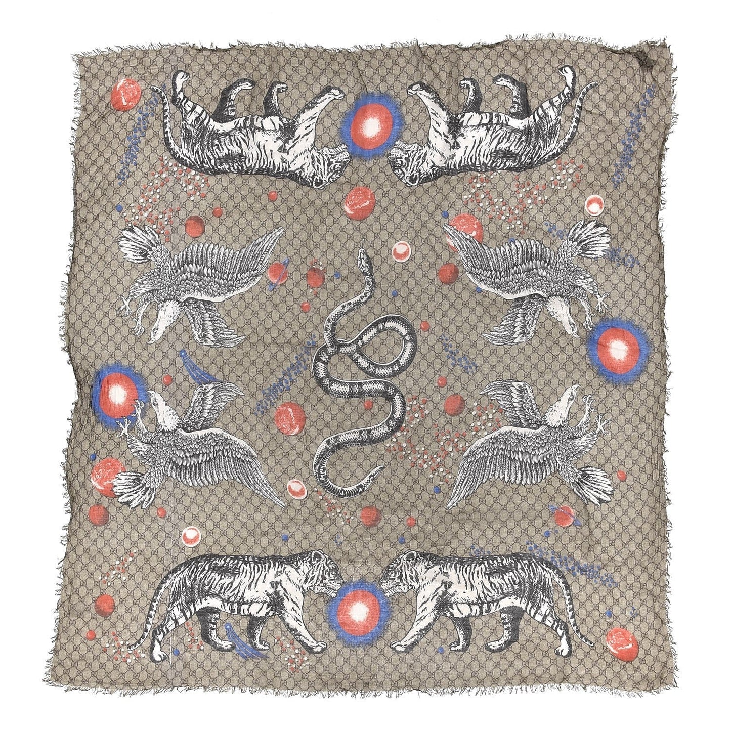 Gucci GG Space Animal Print Scarf in Beige