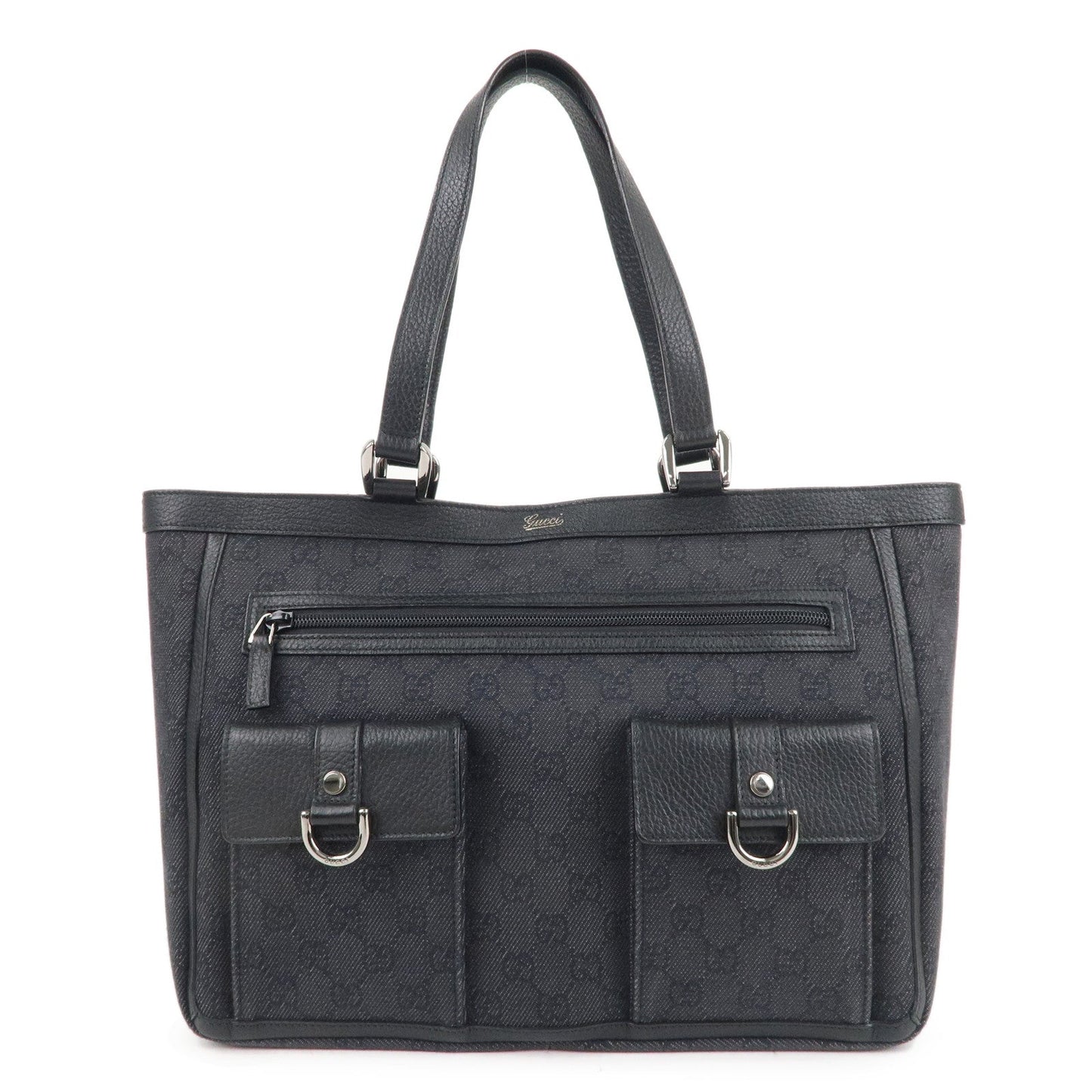 GUCCI Abbey GG Denim Leather Shoulder Bag Tote Bag Black 268639