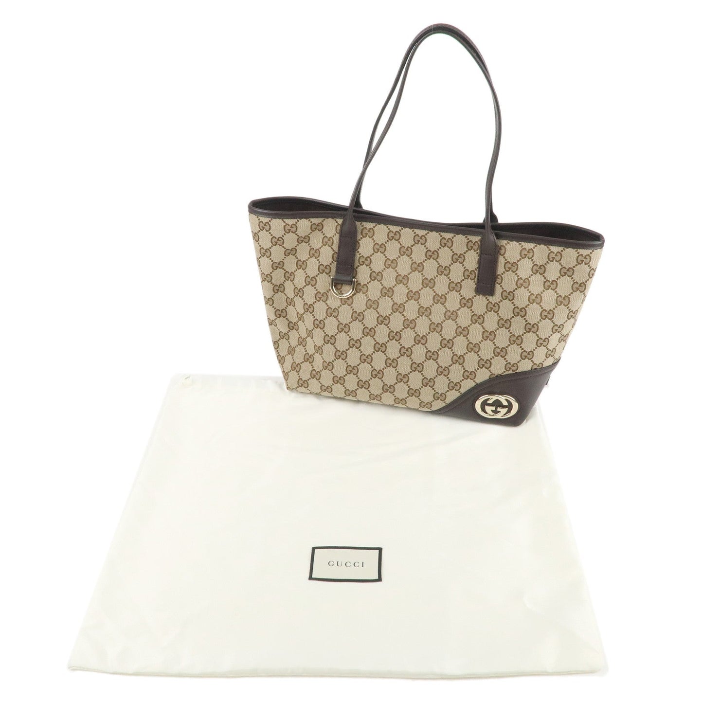 GUCCI Abbey GG Canvas Leather Tote Bag Beige Brown 169946