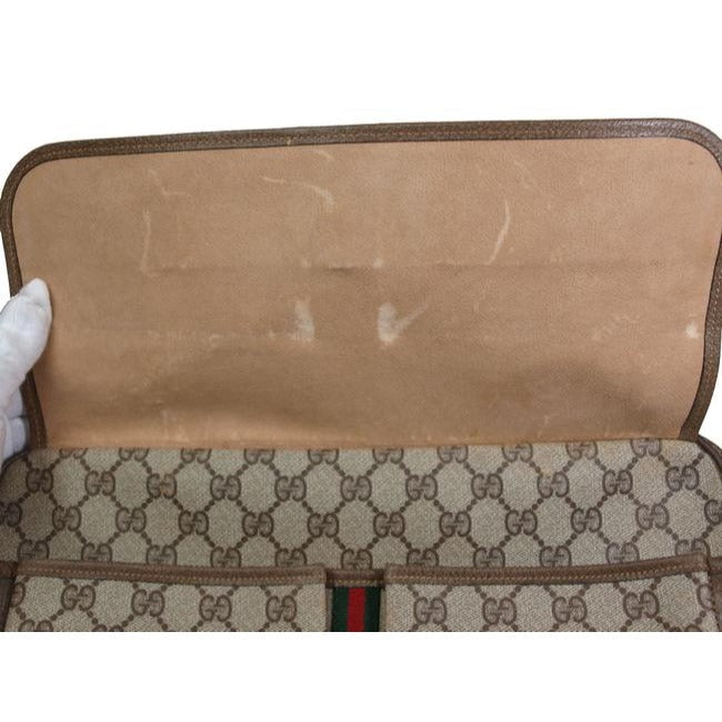 Gucci Early Accessory Collection School Bag Brown Large G Logo Print With Red And Green Shelly Strip