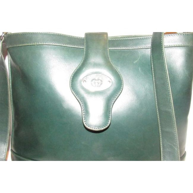 Gucci Forest Green Leather Britt Blondie Shoulder Bag Bucket Style