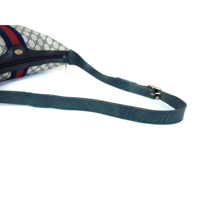 Gucci Shoulder Sherry Line With Red Blue Stripe Navy Guccissima Print Coated Canvas Leather Hobo Bag
