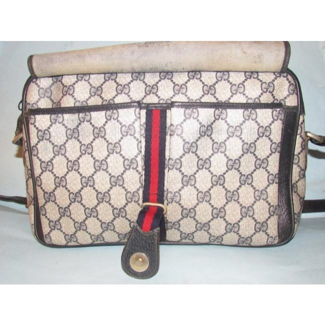 Gucci Early Accessory Collection School Bag Navy Blue Large G Logo Print Coated Canvas And Navy Blue