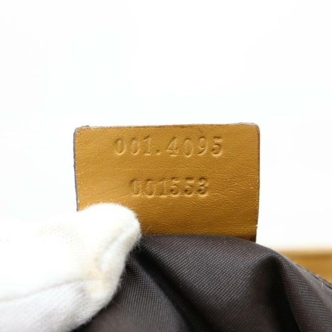 Gucci W Sarah Flip Top Two Handle Gold Striped Brown Gredcamel Strap Leather And Canvas With Bamboo