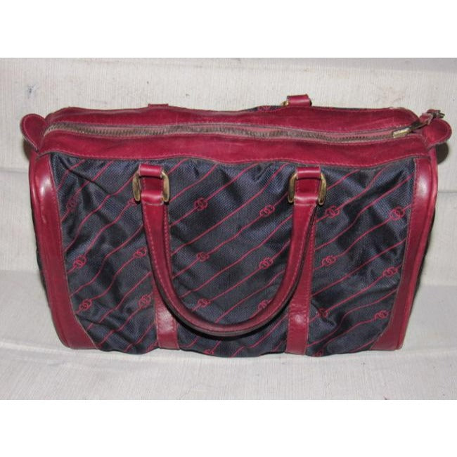 Gucci Vintage Pursesdesigner Purses Navy Canvas With Burgundyred Diagonal G Logo Print And Burgundyr