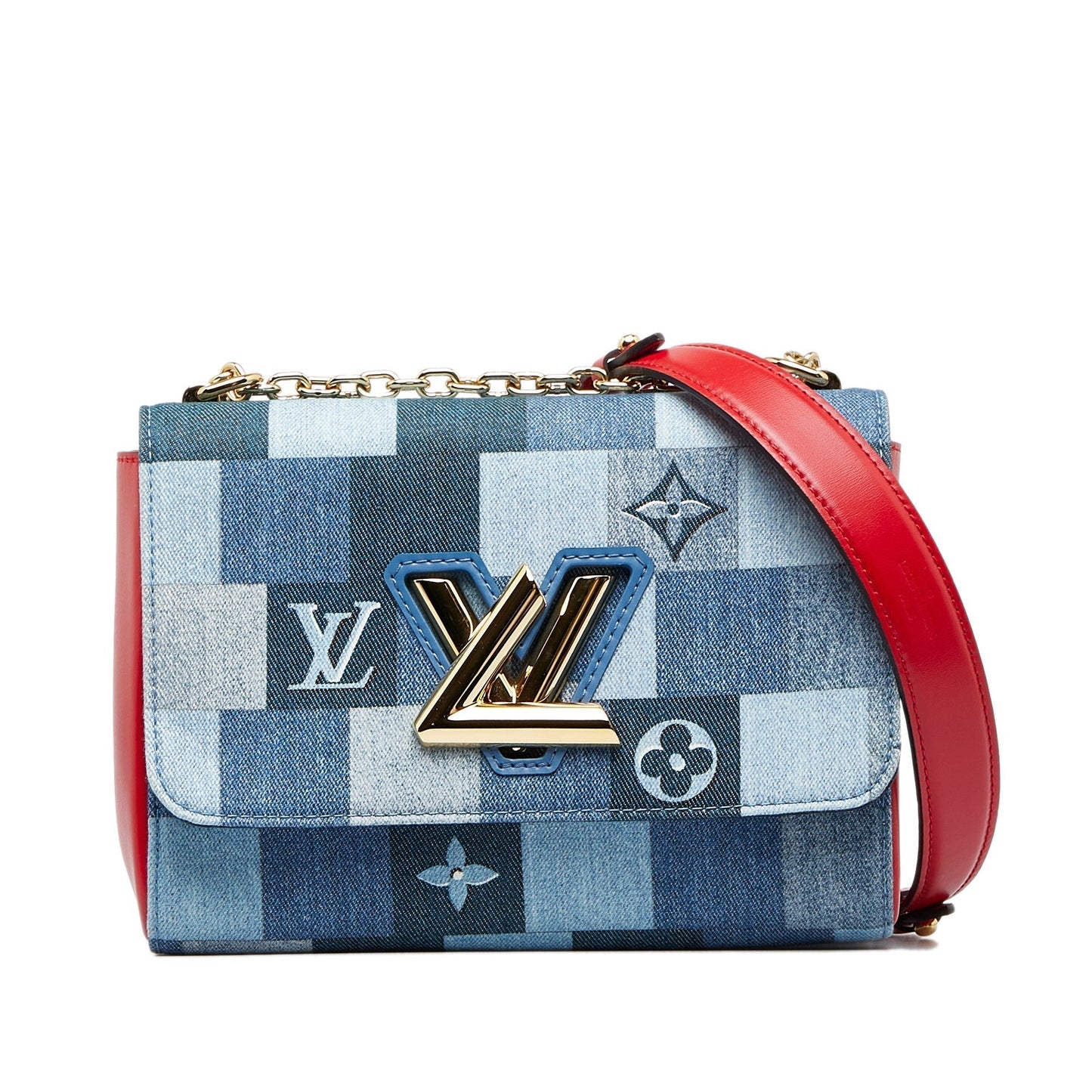 LOUIS VUITTON Damier Denim Patchwork Twist MM Crossbody Bag