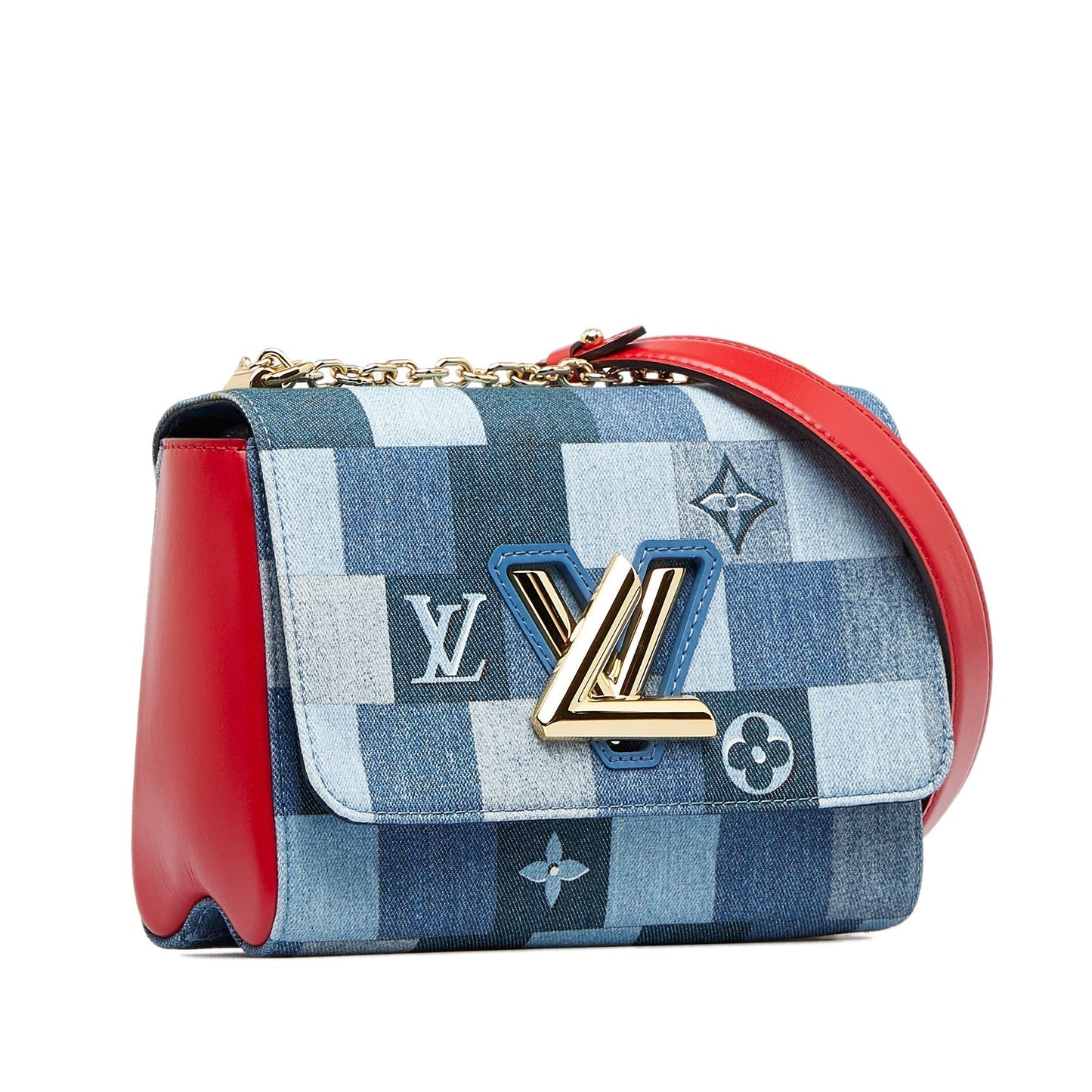 LOUIS VUITTON Damier Denim Patchwork Twist MM Crossbody Bag
