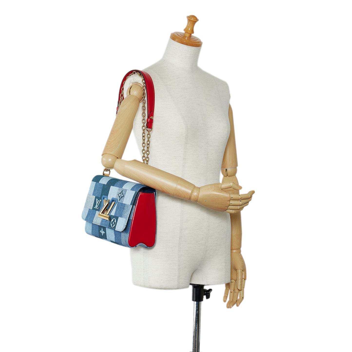 LOUIS VUITTON Damier Denim Patchwork Twist MM Crossbody Bag