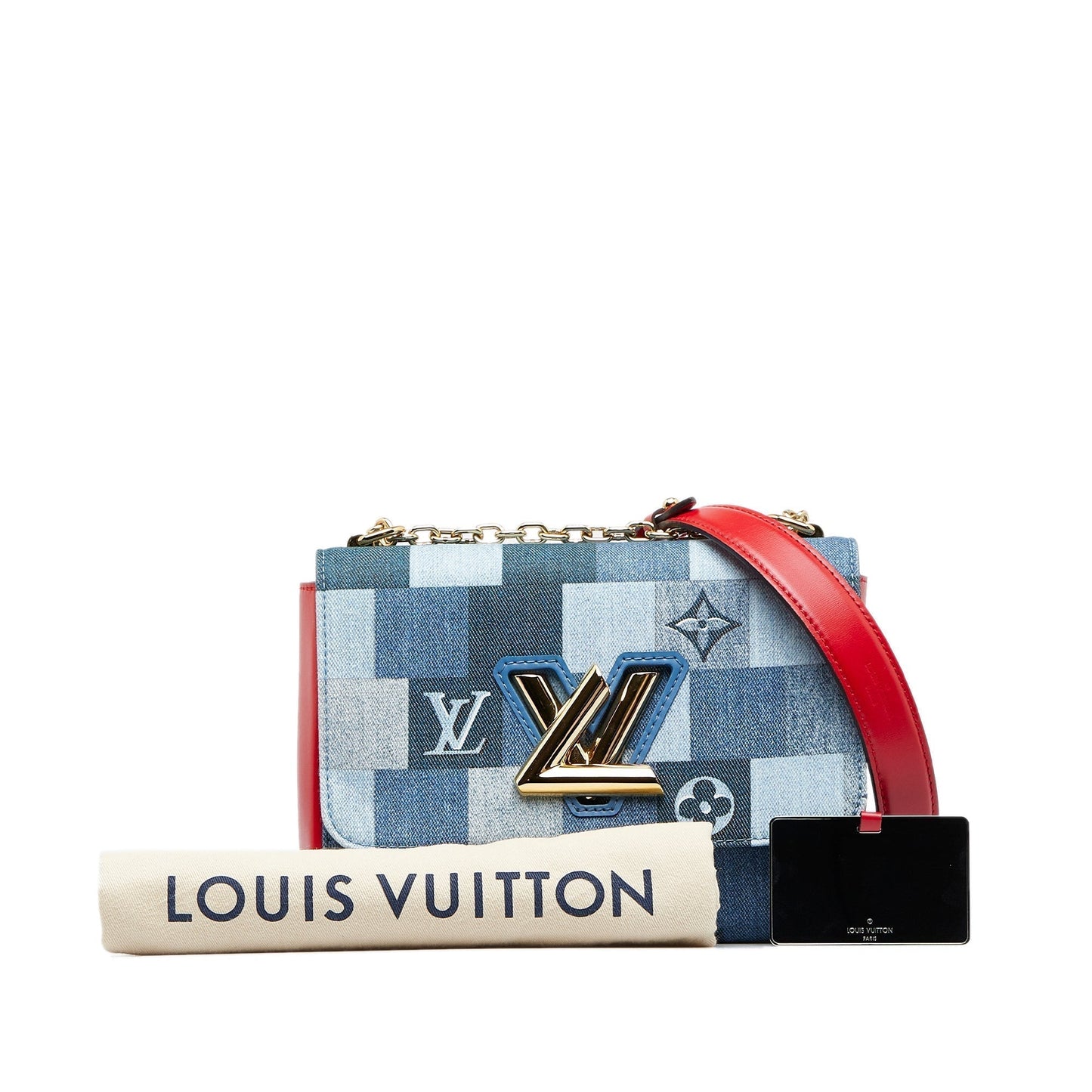 LOUIS VUITTON Damier Denim Patchwork Twist MM Crossbody Bag
